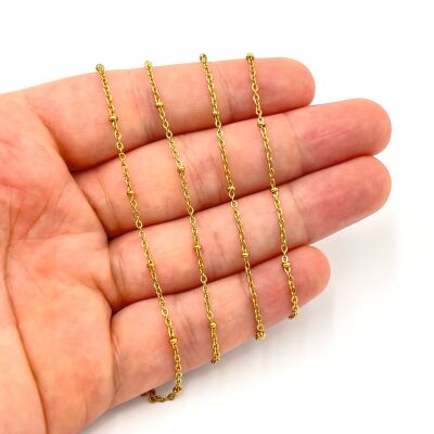 0.40 mm VE 3.2 TOPLU ÇELİK ZİNCİR, DÜZ ZİNCİR, GOLD RENK, 1. KALİTE KARARMAZ (SF235-VE-TOPLU) - 1