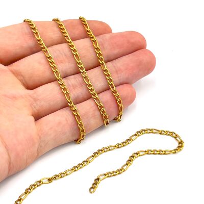 0.80x3 mm ÇELİK ZİNCİR, 3N1 ZİNCİR, GOLD RENK, 1. KALİTE KARARMAZ - 1