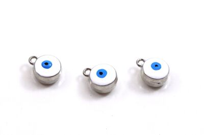 10 mm - BEYAZ RENK NAZARLIK ÇİFT TARAFLI MİNELİ YUVARLAK TAKI APARATI, NİKEL KAPLAMA, TEK KULP - 2