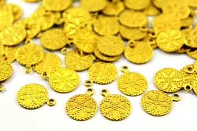 10 mm DESENLİ YUVARLAK TEK DELİK PUL, HAM PİRİNÇ #133H - 2