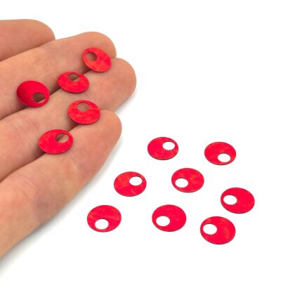 10 mm GENİŞ DELİK PLASTİK PUL PAYET, PATİK PULU, NAKIŞ PULU, DÖKME PUL, KIRMIZI RENK - 2