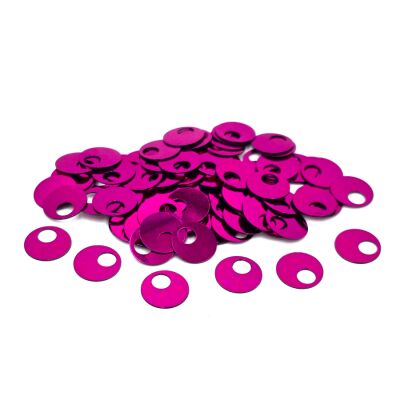 10 mm GENİŞ DELİK PLASTİK PUL PAYET, PATİK PULU, OYA PULU, NAKIŞ PULU, DÖKME PUL, FUŞYA RENK - 1