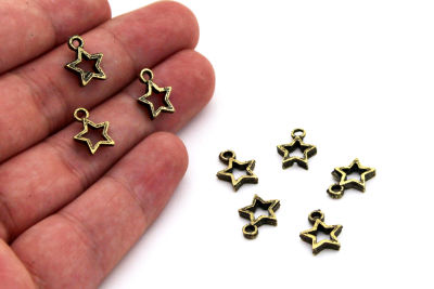 10x12 mm YILDIZ DESENLİ SALLANTI ZAMAK DÖKÜM, ANTİK SARI RENK - 2