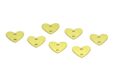 10x12 mm KALIN ÇİFT DELİK KALP PUL, HAM PİRİNÇ #1303-1H - 2