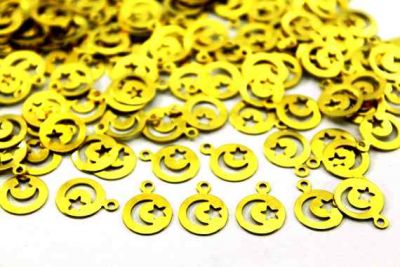 10 mm AY YILDIZ DESENLİ TEK DELİK PUL, HAM PİRİNÇ #733H - 2
