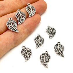 10x19 mm SALLANTI UÇ, YAPRAK DESENLİ, ZAMAK DÖKÜM, BOYALI GÜMÜŞ KAPLAMA - ERTÜRK