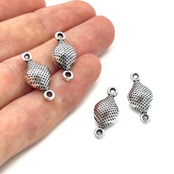 10x21 mm ÇİFT KULPLU TESBİH ARA MALZEMESİ, ZAMAK DÖKÜM, BOYALI GÜMÜŞ KAPLAMA - ERTÜRK