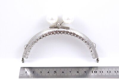 11 CM ÇANTA VE CÜZDAN KULPU, NİKEL RENK, İNCİ BONCUKLU, KOD-33N - 2