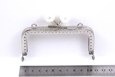 11 CM ÇANTA VE CÜZDAN KULPU, NİKEL RENK, İNCİ BONCUKLU, KOD-35N - 2