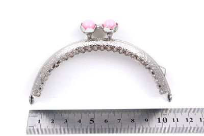 11 CM ÇANTA VE CÜZDAN KULPU, NİKEL RENK, PEMBE BONCUKLU, KOD-32-PEMBE - 2