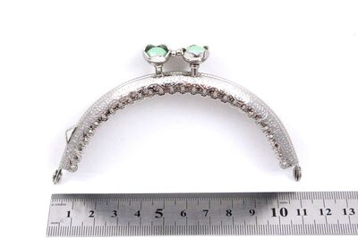 11 CM ÇANTA VE CÜZDAN KULPU, NİKEL RENK, SU YEŞİLİ BONCUKLU, KOD-32-SU-YEŞİLİ - 2