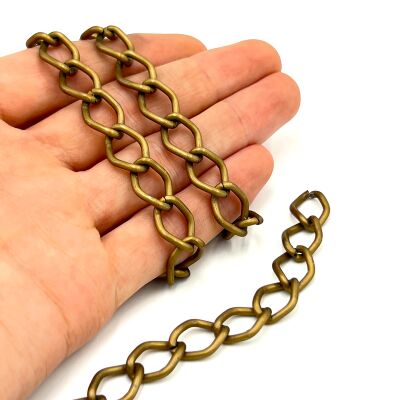 11x15 mm, ALÜMİNYUM ZİNCİR, ANTİK SARI RENK, 1. KALİTE KARARMAZ, TEL KALINLIĞI 2 mm, AZ28AS - 2