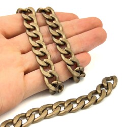 11x15 mm, ALÜMİNYUM ZİNCİR, ANTİK SARI RENK, 1. KALİTE KARARMAZ, TEL KALINLIĞI 3 mm, AZ163AS - 2