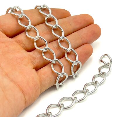 11x15 mm, ALÜMİNYUM ZİNCİR, GÜMÜŞ RENK, 1. KALİTE KARARMAZ, TEL KALINLIĞI 2 mm, AZ28G - 1