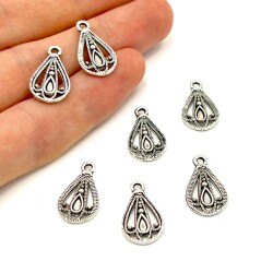 11x19 mm SALLANTI UÇ, DAMLA DESENLİ, ZAMAK DÖKÜM, BOYALI GÜMÜŞ KAPLAMA - ERTÜRK