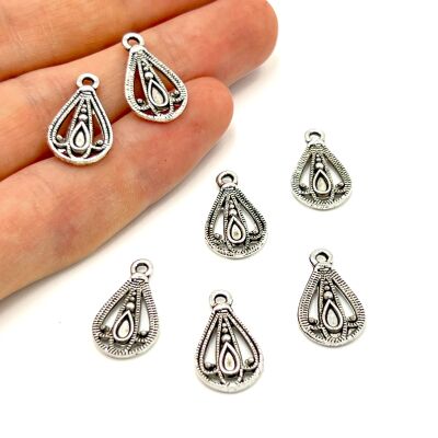 11x19 mm SALLANTI UÇ, DAMLA DESENLİ, ZAMAK DÖKÜM, BOYALI GÜMÜŞ KAPLAMA - 1