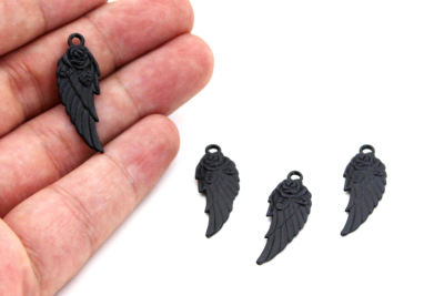 11x30 mm MELEK KANADI DESENLİ SALLANTI ZAMAK DÖKÜM, SİYAH RENK - 2