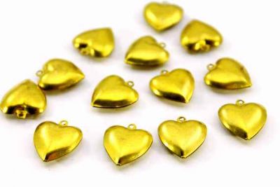 16x18 mm ÇİFT TARAFLI KALP DESENLİ PUL, HAM PRİNÇ, #485H - 1