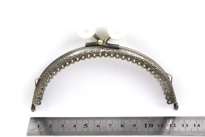 12.5 CM ÇANTA VE CÜZDAN KULPU, ANTİK SARI RENK, İNCİ BONCUKLU, KOD-34AS - 2
