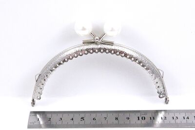 12.5 CM ÇANTA VE CÜZDAN KULPU, NİKEL RENK, İNCİ BONCUKLU, KOD-34N - 2
