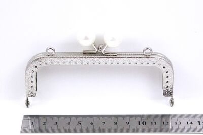 12.5 CM ÇANTA VE CÜZDAN KULPU, NİKEL RENK, İNCİ BONCUKLU, KOD-36N - 2