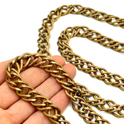 12x19 mm, ALÜMİNYUM ZİNCİR, ANTİK SARI RENK, 1. KALİTE KARARMAZ, TEL KALINLIĞI 2 mm, AZ140AS - 1