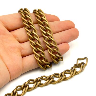 12x19 mm, ALÜMİNYUM ZİNCİR, ANTİK SARI RENK, 1. KALİTE KARARMAZ, TEL KALINLIĞI 2 mm, AZ140AS - 2