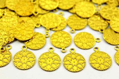 13 mm DESENLİ YUVARLAK TEK DELİK PUL, HAM PİRİNÇ #136H - 2