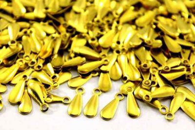 12x5 mm DAMLA DESENLİ TEK DELİK PUL, HAM PİRİNÇ #137H - 2