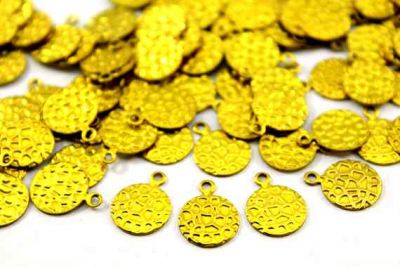 10 mm DESENLİ YUVARLAK TEK DELİK PUL, HAM PİRİNÇ #130H - 2