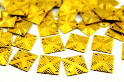 13x13 mm KARE İKİ DELİK DESENLİ PUL, HAM PİRİNÇ #433H - 2