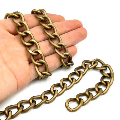 13x18 mm, ALÜMİNYUM ZİNCİR, ANTİK SARI RENK, 1. KALİTE KARARMAZ, TEL KALINLIĞI 2 mm, AZ10AS - 2