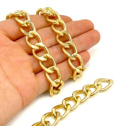 13x18 mm, ALÜMİNYUM ZİNCİR, SARI RENK, 1. KALİTE KARARMAZ, TEL KALINLIĞI 2 mm, AZ10SA - 2