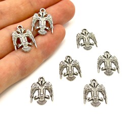 14x20 mm SALLANTI UÇ, ÇİFT BAŞLI KARTAL DESENLİ, ZAMAK DÖKÜM, BOYALI GÜMÜŞ KAPLAMA - ERTÜRK