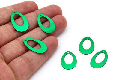 13x22 mm DAMLA MODEL PLASTİK PUL PAYET, NAKIŞ PULU, DÖKME PUL, YAN DELİK, KOYU YEŞİL RENK - 3
