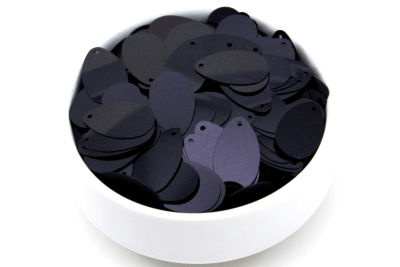 13x22 mm DAMLA MODEL PLASTİK PUL PAYET, NAKIŞ PULU, DÖKME PUL, YAN DELİK, SİYAH RENK - 2