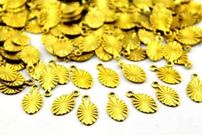 13x7 mm OVAL TEK DELİK DESENLİ PUL, HAM PİRİNÇ #107H - 2