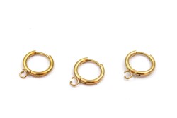 14 mm, ÇELİK KÜPE KANCASI KULPLU, GOLD RENK, 1. KALİTE KARARMAZ - ERTÜRK