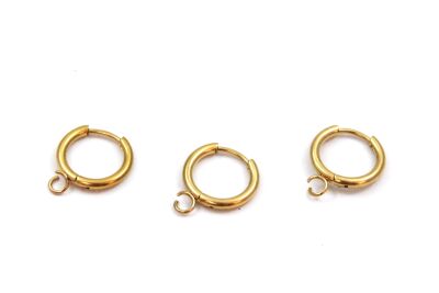 14 mm, ÇELİK KÜPE KANCASI KULPLU, GOLD RENK, 1. KALİTE KARARMAZ - 1