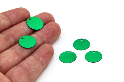 14 mm PLASTİK PUL PAYET, NAKIŞ PULU, DÖKME PUL, YAN DELİK, KOYU YEŞİL RENK - 2