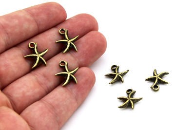 14x15 mm YILDIZ DESENLİ SALLANTI ZAMAK DÖKÜM, ANTİK SARI RENK - 2