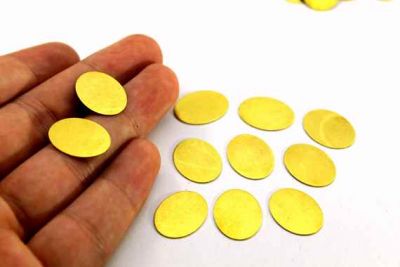 14x18 mm DÜZ OVAL DELİKSİZ PUL, HAM PİRİNÇ #422H-DOLU-DELİKSİZ - 2