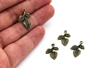14x22 mm YAPRAK DESENLİ SALLANTI ZAMAK DÖKÜM, ANTİK SARI RENK - 2