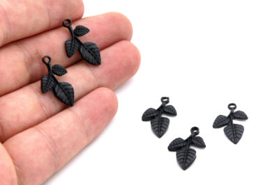 14x22 mm YAPRAK DESENLİ SALLANTI ZAMAK DÖKÜM, SİYAH RENK - 2