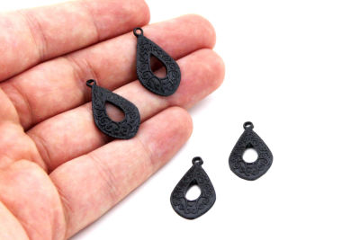14x27 mm DAMLA DESENLİ SALLANTI ZAMAK DÖKÜM, SİYAH RENK - 2