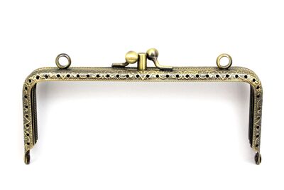15 CM İKİ BÖLMELİ ÇANTA KULPU, ANTİK SARI RENK, KOD-27AS - 2