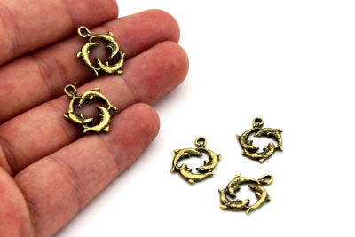 15x20 mm YUNUS DESENLİ SALLANTI ZAMAK DÖKÜM, ANTİK SARI RENK - 2