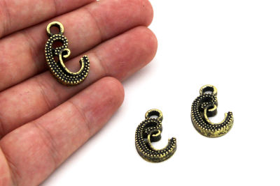 15x25 mm VAV DESENLİ SALLANTI ZAMAK DÖKÜM, ANTİK SARI RENK - 2