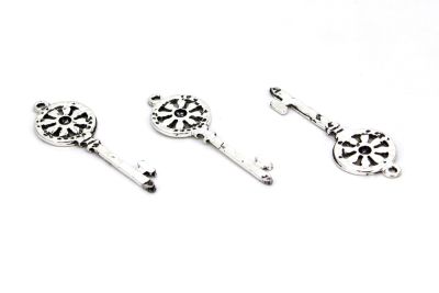 15x42 mm ANAHTAR DESENLİ ZAMAK DÖKÜM, BOYALI GÜMÜŞ RENK - 2