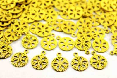 10 mm DESENLİ YUVARLAK TEK DELİK PUL, HAM PİRİNÇ #132H - 2